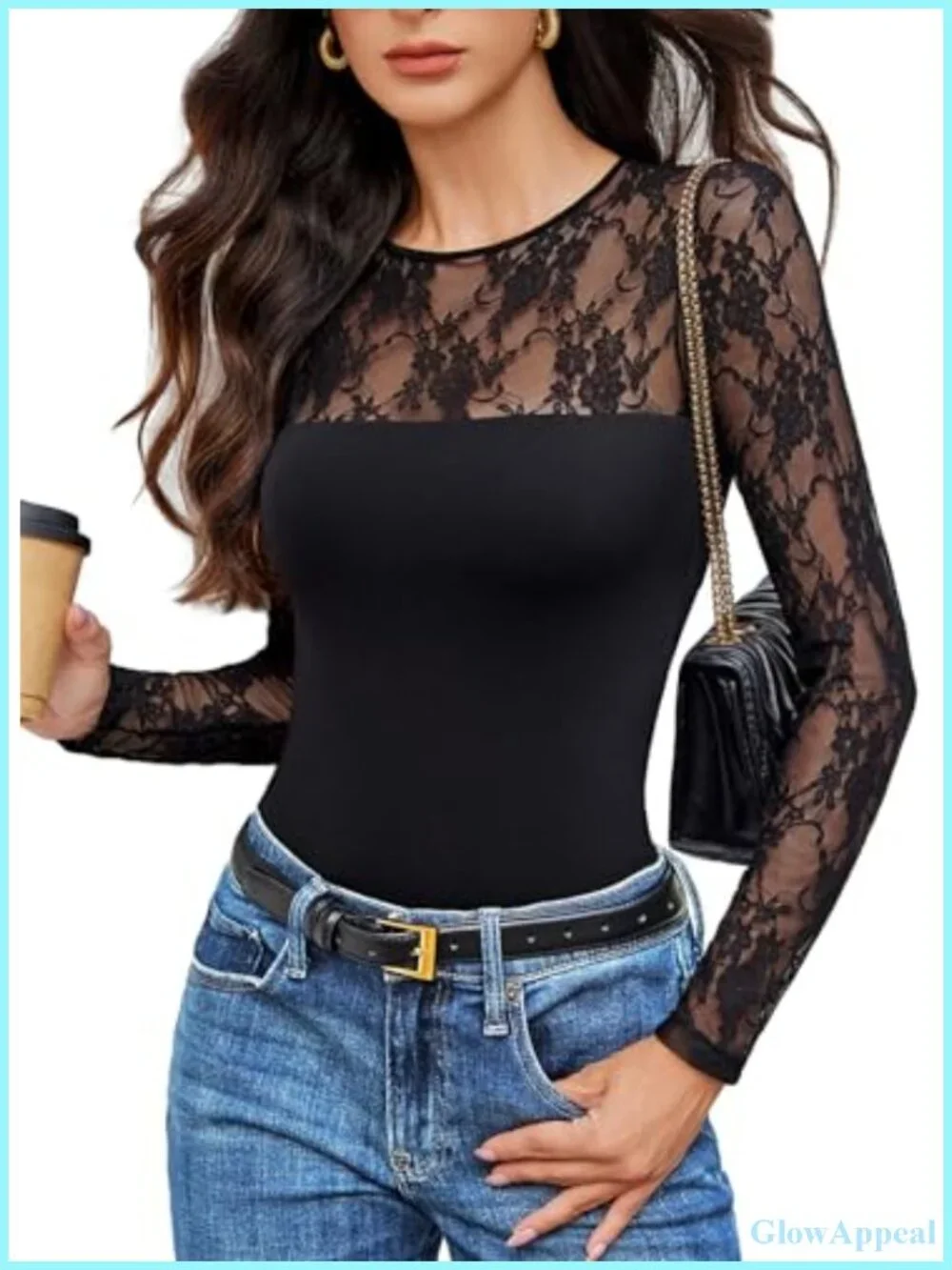 Lace Long Sleeve Bodysuit Crew Neck Slimming Going Out Top